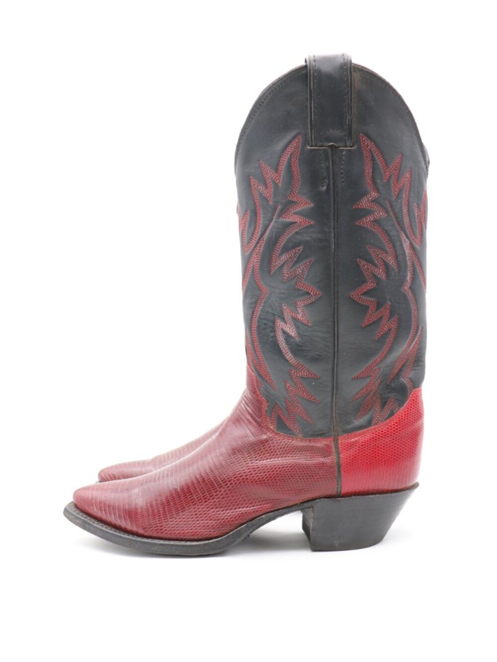 Justin Western Exotic Black Red Lizard Reptile Leather Boots Women’s 6 B USA - Picture 4 of 9